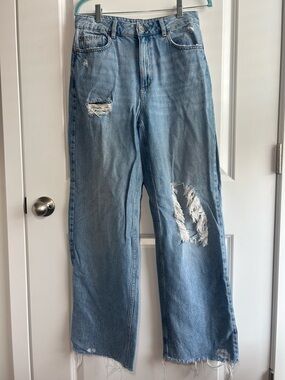 Garage Light Blue Distressed Wide-Leg Jeans
